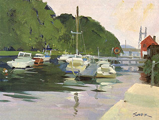 Boats on the Saugatuck - oil on Masonite